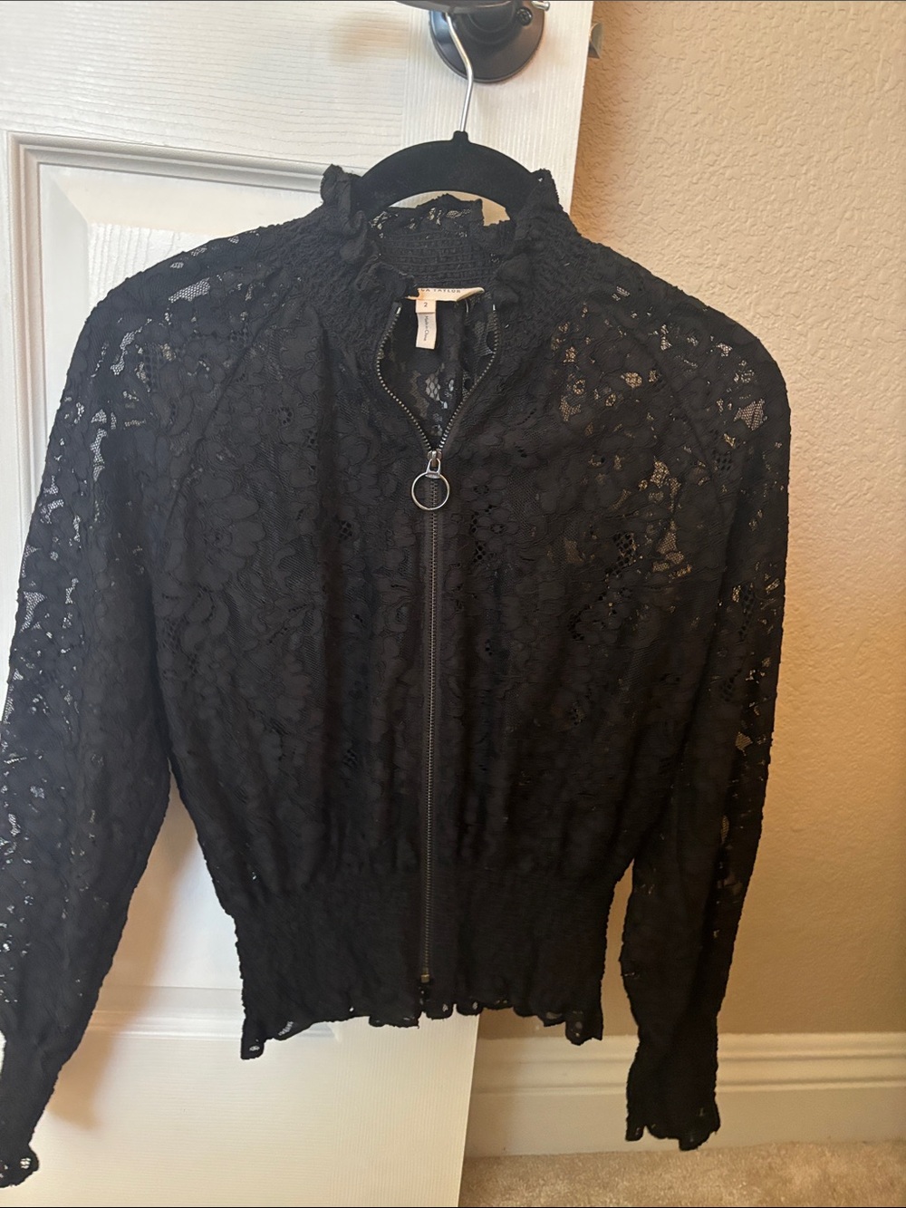 Rebecca Taylor Black Lace Zip-Front Jacket